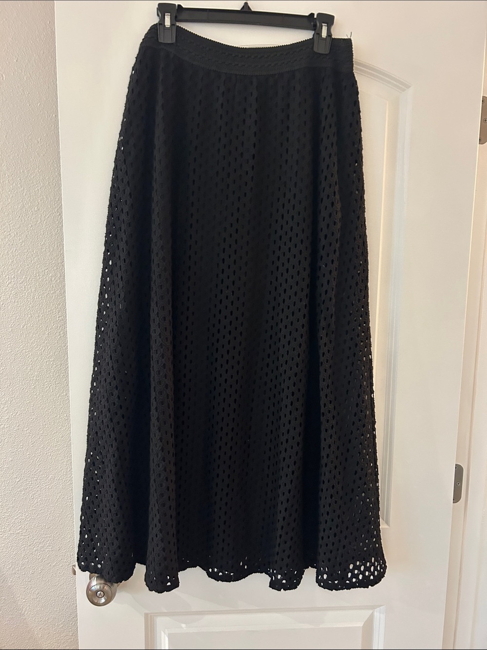 Chico's Black A-Line Eyelet Midi Skirt